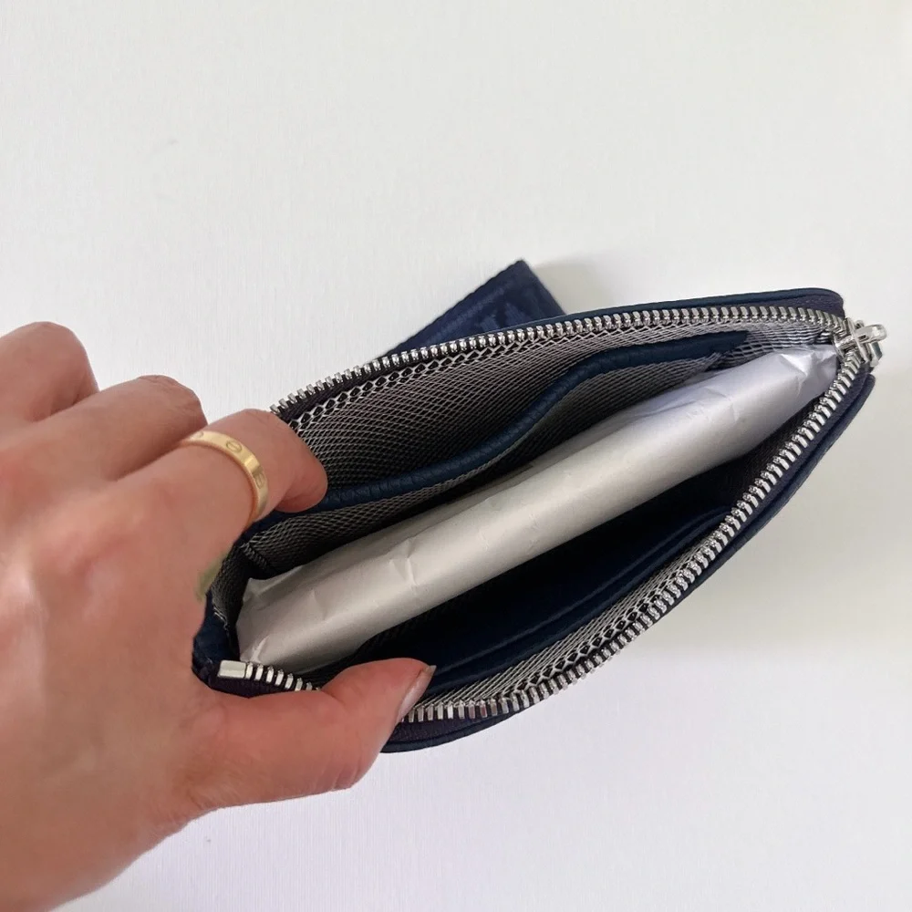 MCM Navy Blue Leather Wristlet with Logo Webbing Strap - Picture 5 of 7